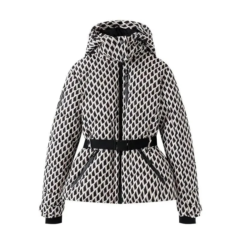 Damen Winter Pufferjacke Glänzend mit Gürtel und Kapuze