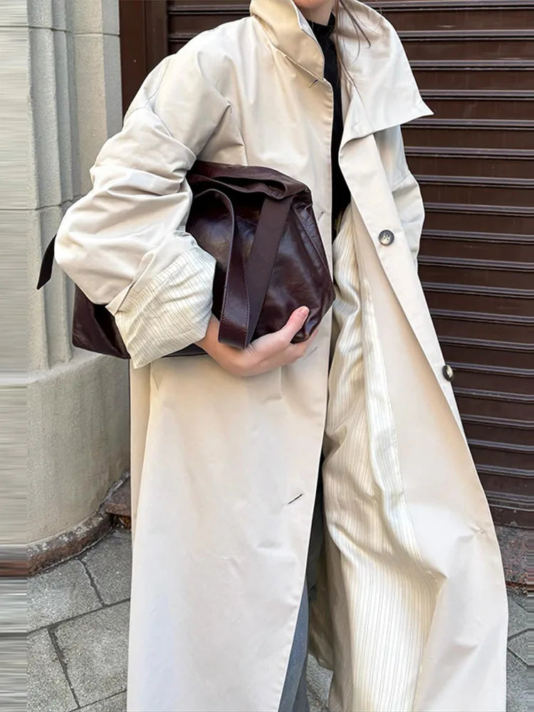 Damen Langer Trenchcoat mit Stehkragen und weitem Schnitt