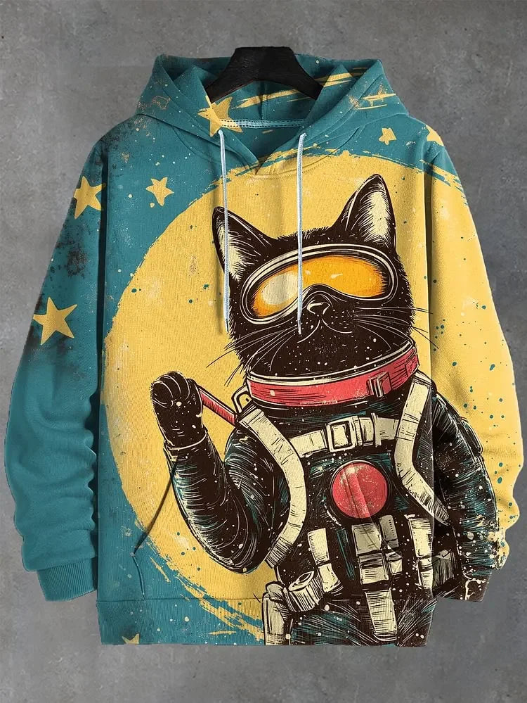 Unisexhoodie met kattenprint en kangoeroezak