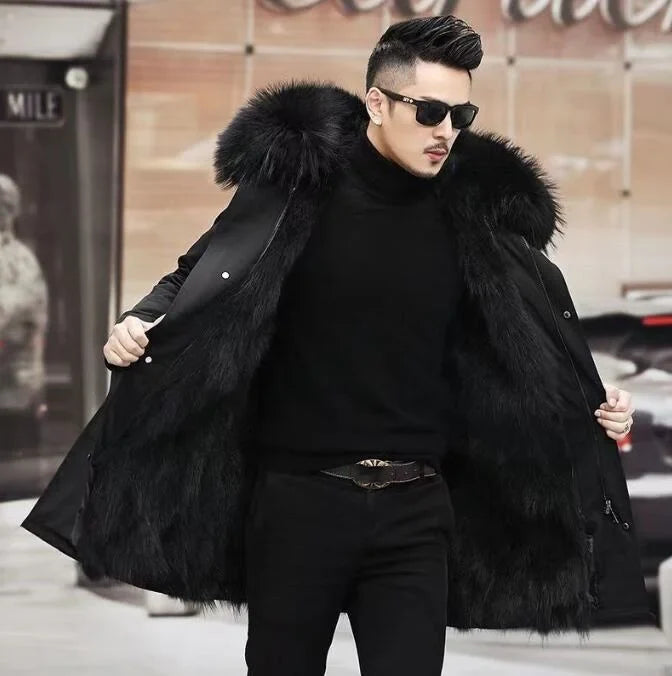 Herren Winterjacke mit Fellkapuze und warmem Futter