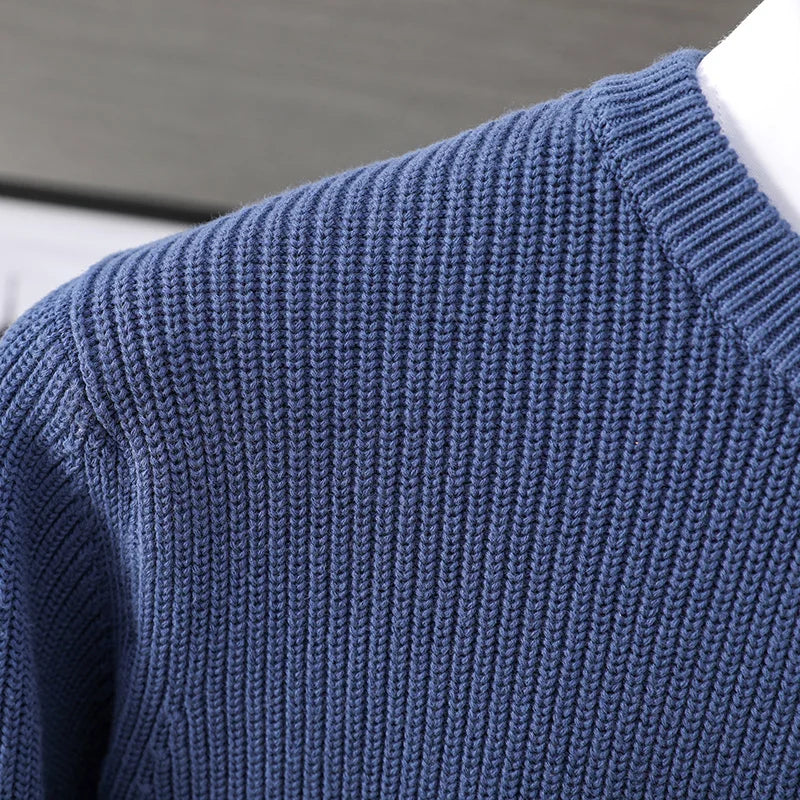 Heren pullover met ronde hals, gebreide pullover, geribbeld, effen kleuren