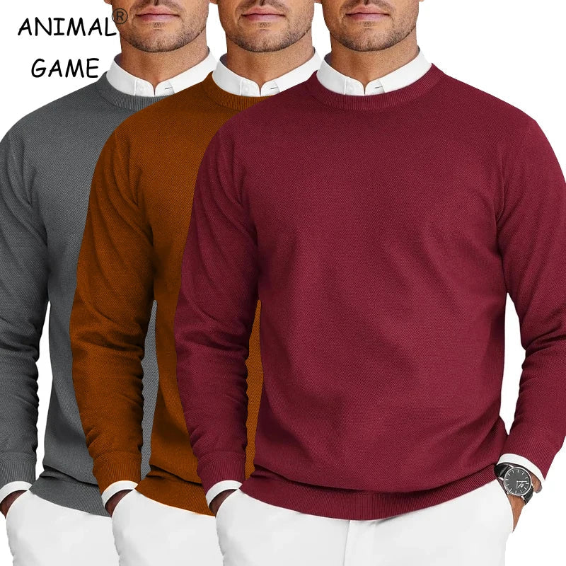 Heren pullover met ronde hals, lange mouwen, basic gebreide pullover