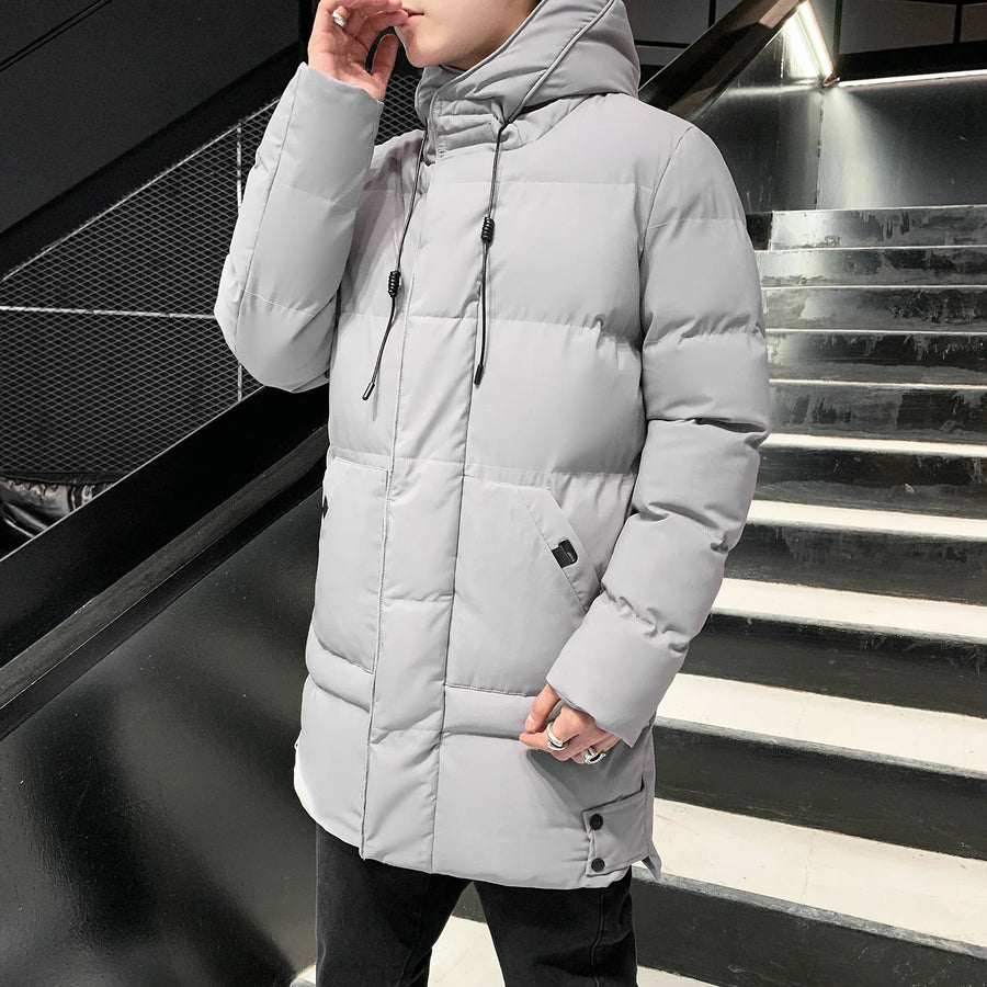 Herren Winterparka Steppmantel mit Kapuze Lang Grau