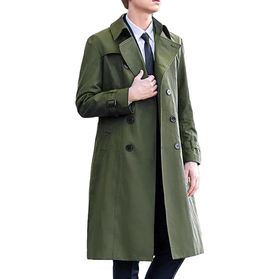 Herren Trenchcoat Zweireiher Langer Mantel mit Reverskragen