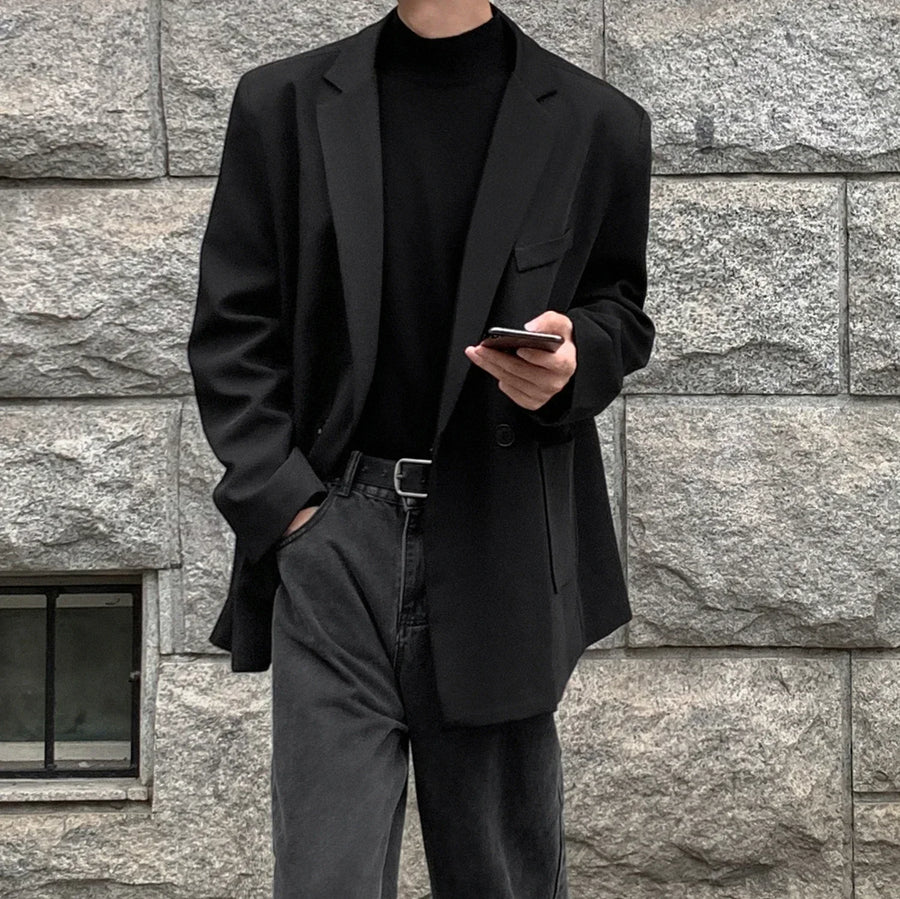 Herren Oversize Blazer Sakko mit Reverskragen und Knopfverschluss
