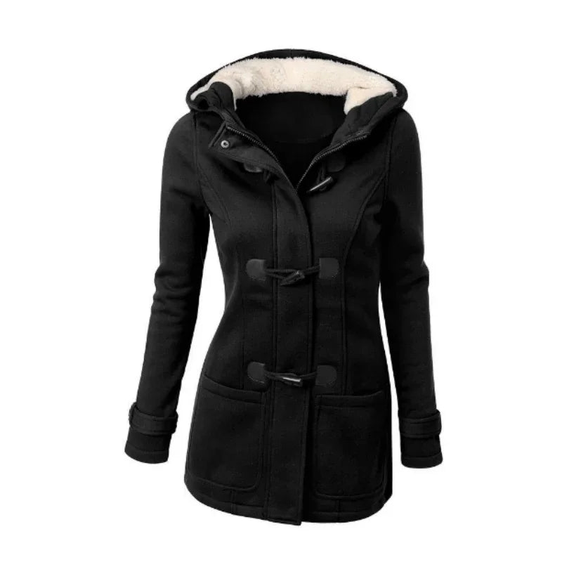 Damen Jacke mit Kapuze Knebelverschluss & Futter