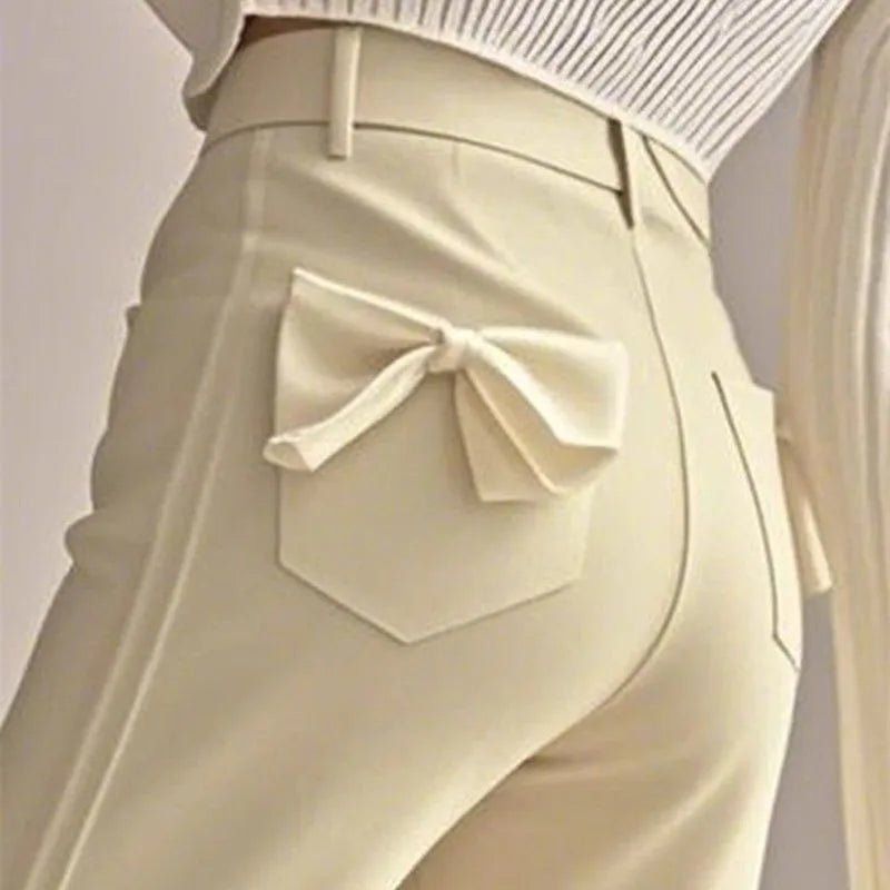 Damen Schlaghose mit Rüschensaum und Schleifen-Details