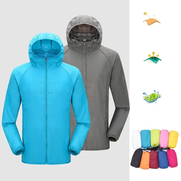 Leichte Kapuzenjacke Unisex Reißverschluss Windbreaker Atmungsaktiv Wasserabweisend Sonnenschutz Faltbar