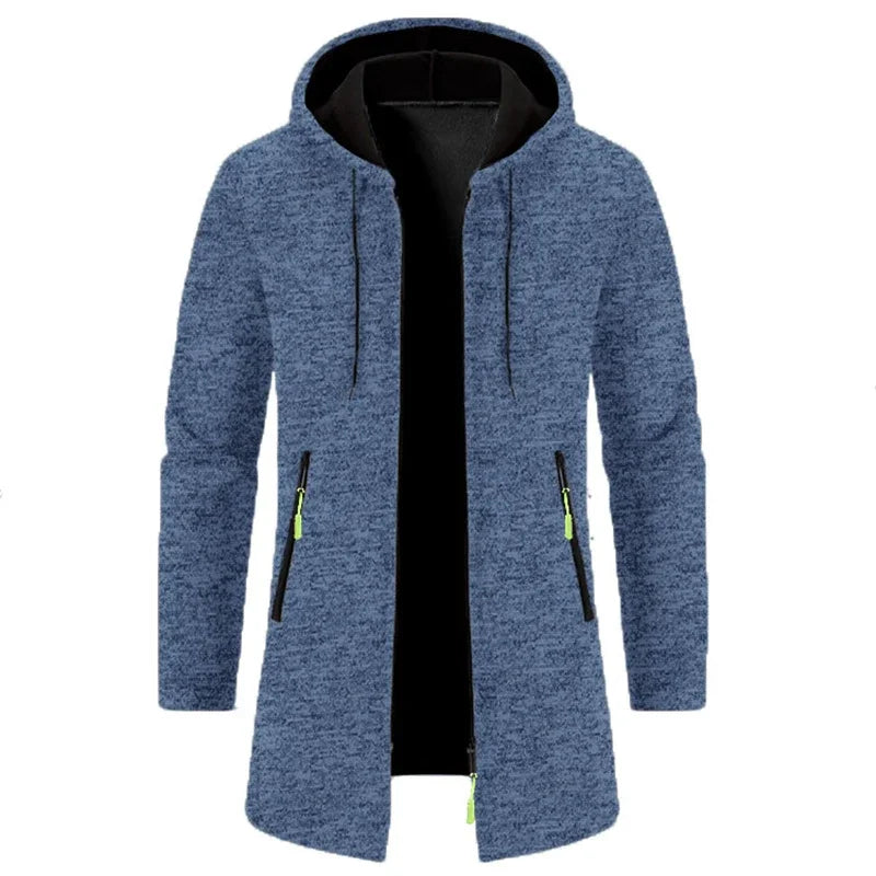 Herenhoodiemantel met lange mouwen, gemêleerd, met zak met ritssluiting