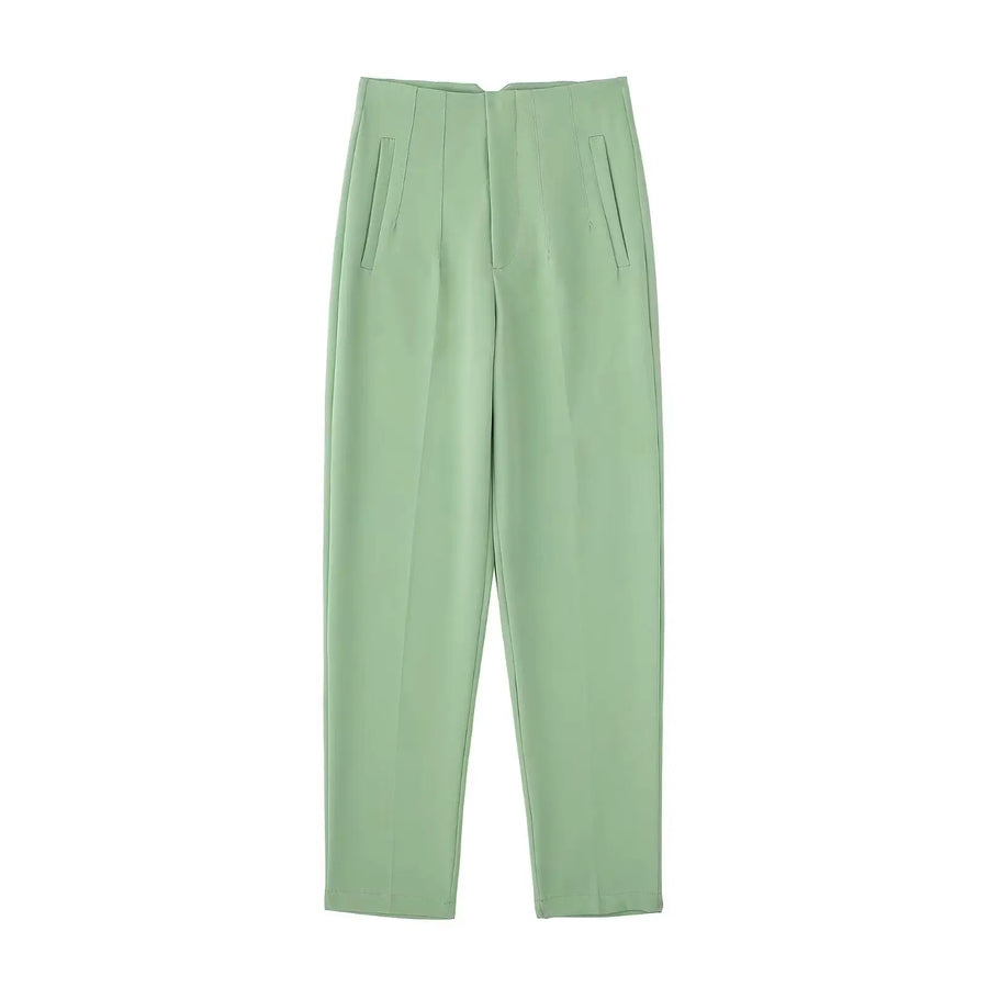 Damen High-Waist Stoffhose mit Falten-Detail und geradem Bein, Business & Freizeit