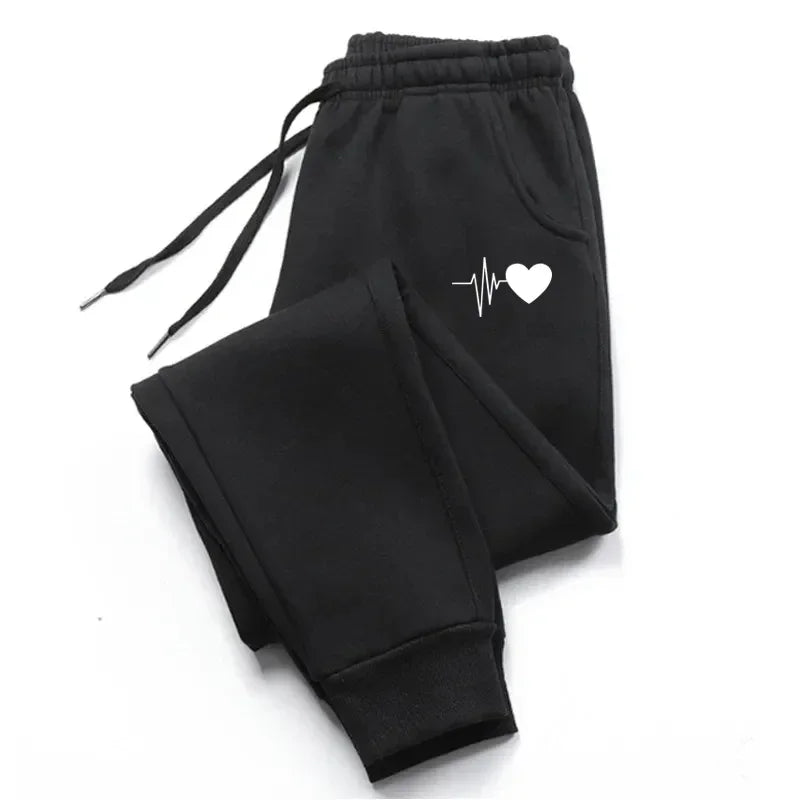 Unisex Jogginghose mit Herzschlag-Print, Kordelzug und Bündchen