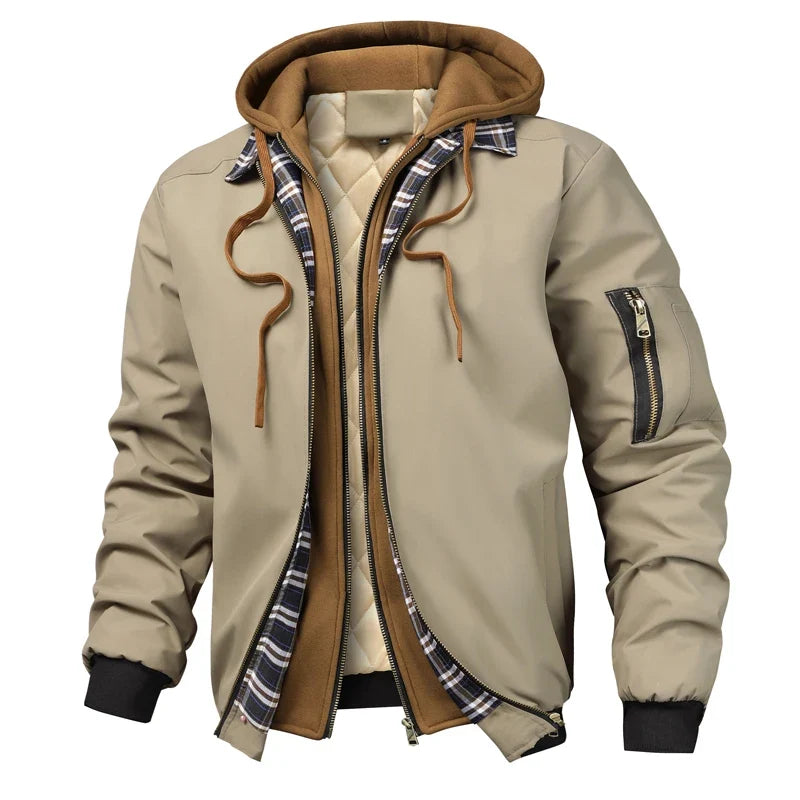 Herren Bomberjacke mit Kapuze, gesteppt, Schwarz