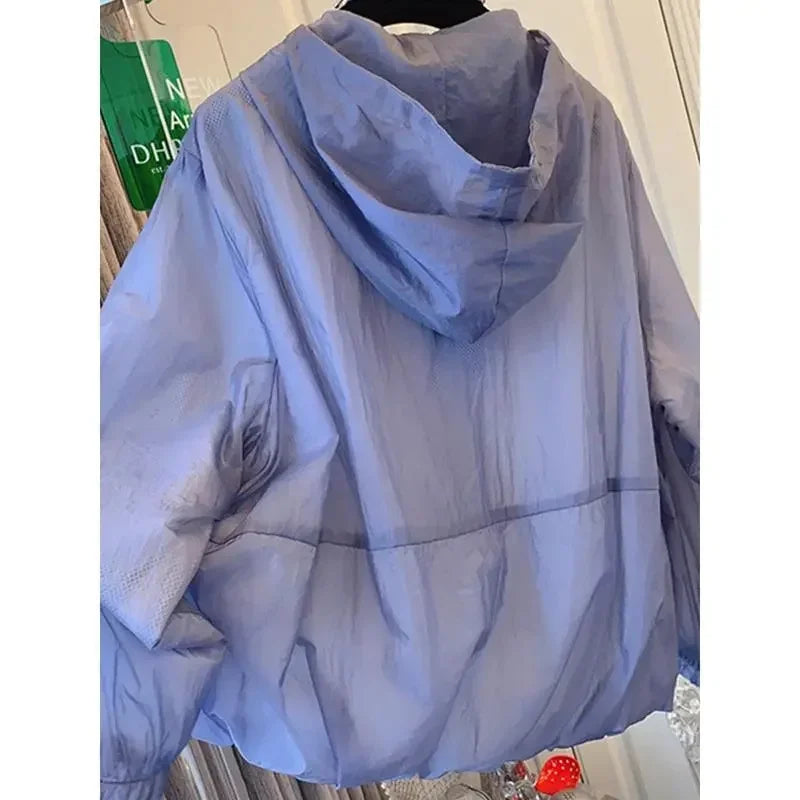 Leichte Kapuzenjacke Netzfutter Pink Transparent Reißverschluss