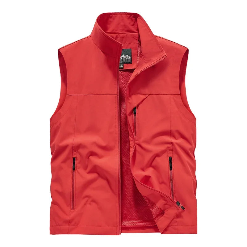 Herren Outdoor Weste mit Stehkragen & Reißverschlusstaschen, leichte Freizeitweste