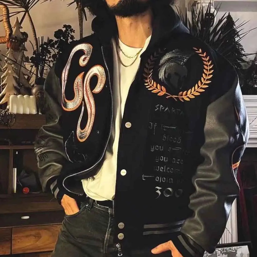 College Jacke Unisex mit Stickereien Baseball Jacke Oversize Passform
