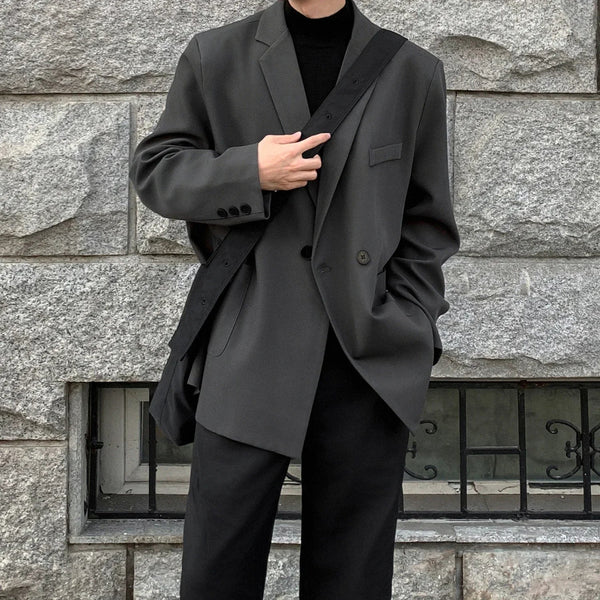 Herren Oversize Blazer Sakko mit Reverskragen und Knopfverschluss