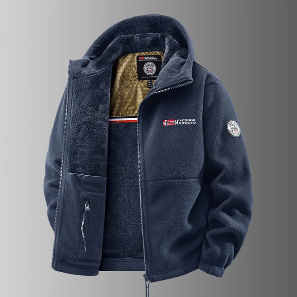 Herren Fleecejacke mit Kapuze, Reißverschluss & Stehkragen, gefüttert