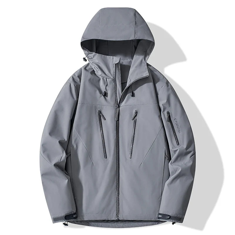 Unisex Outdoorjacke mit Kapuze, Reißverschlusstaschen und Kontrastdetails