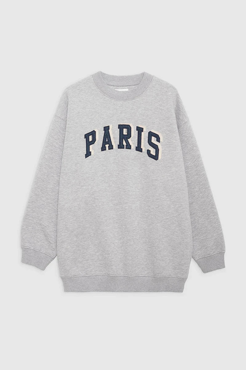 Grijs oversized damessweatshirt met ronde hals en logo-applicatie
