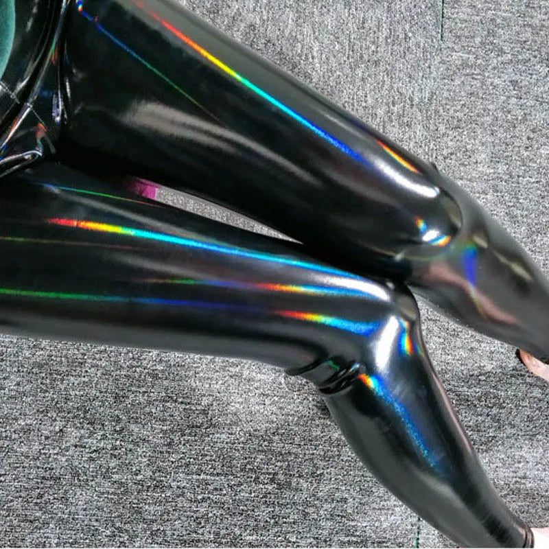 Holographische Leggings Schwarz Glänzend mit Regenbogen-Effekt