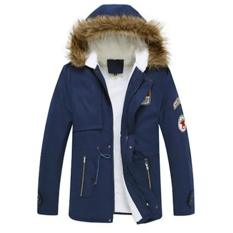 Herren Winterjacke mit Kapuze und Fellimitat-Futter - warm gefütterte Outdoor Jacke