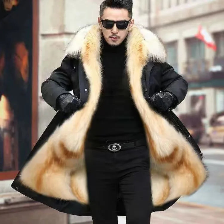 Herren Winterparka Schwarz mit Kapuze und Plüschfutter