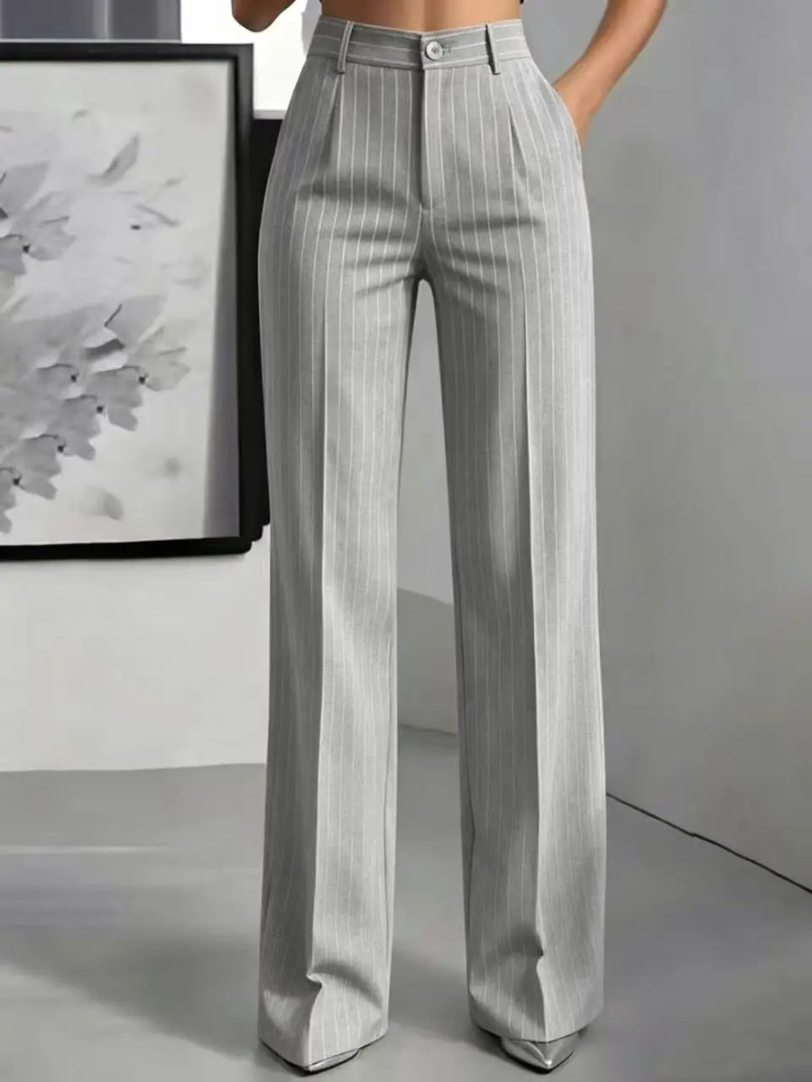 Damen Marlenehose mit weitem Bein & hoher Taille, gestreift