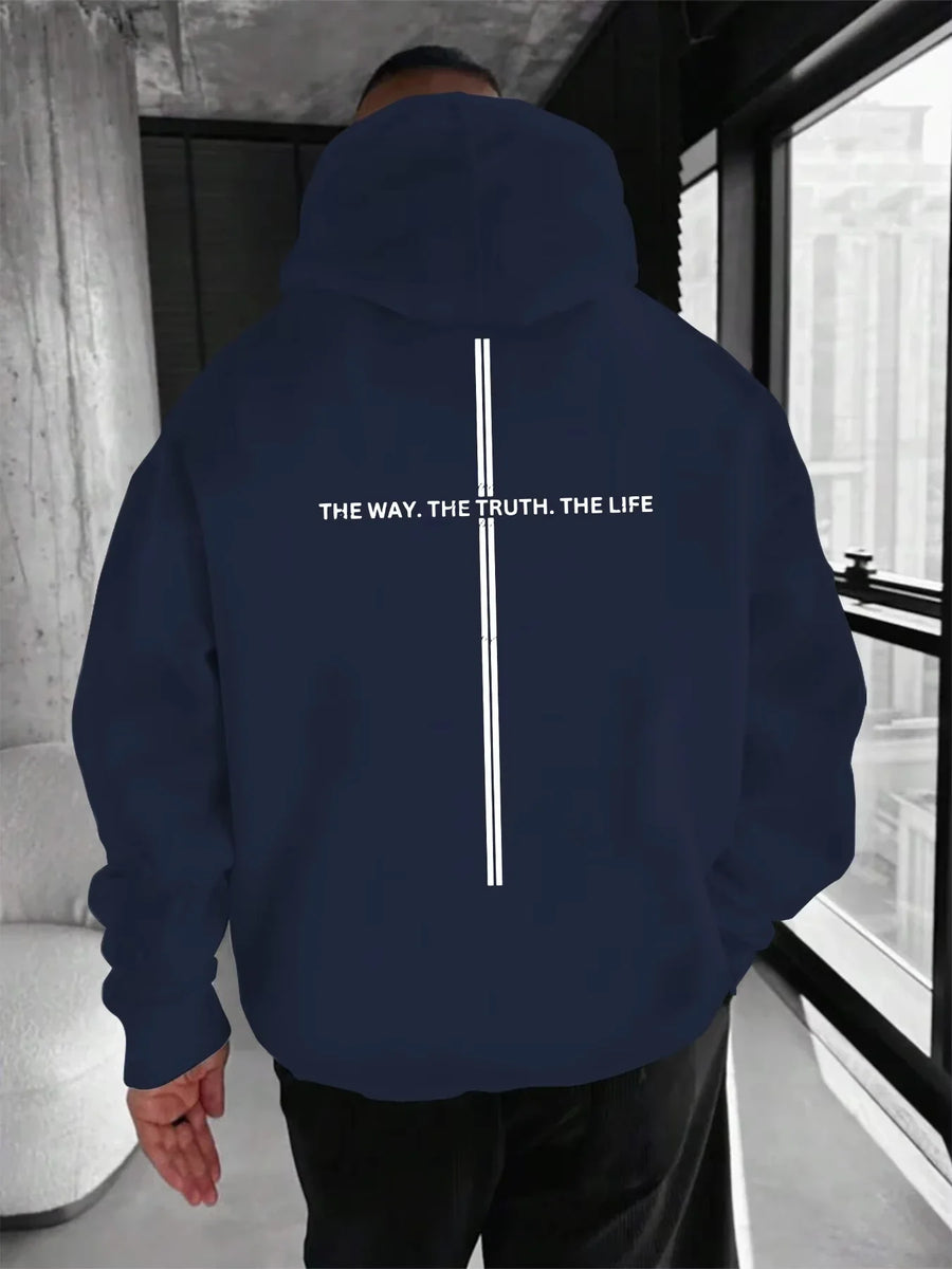 Unisex hoodie met rugprint en strepen – oversized