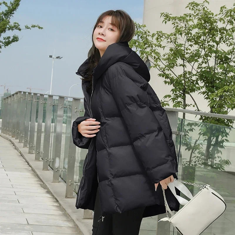 Damen Steppjacke mit Kapuze, gepolstert, Weiß/Schwarz