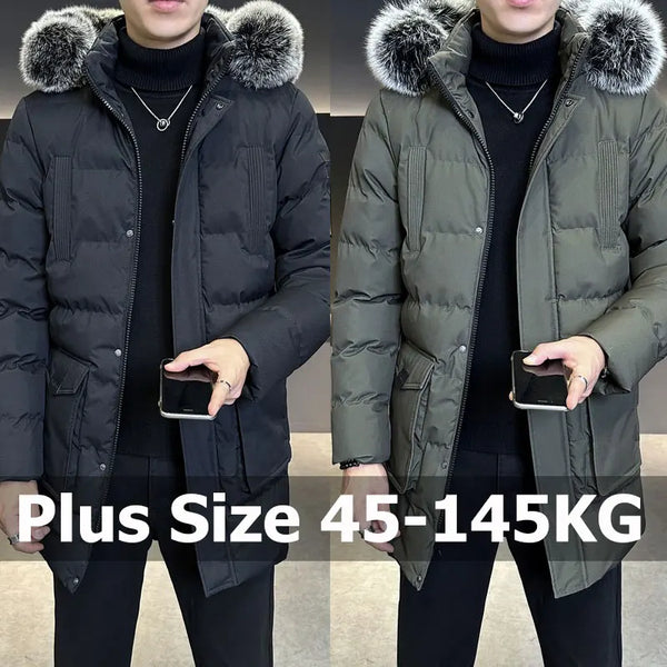 Herren Winterparka mit Kapuze und Fellimitatbesatz, gepolsterte Jacke für kalte Tage