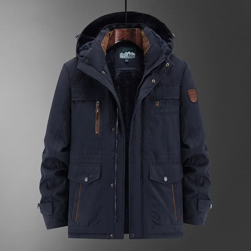 Herren Winterjacke mit Kapuze und Teddyfutter, Warme Outdoor-Parka mit Mehreren Taschen