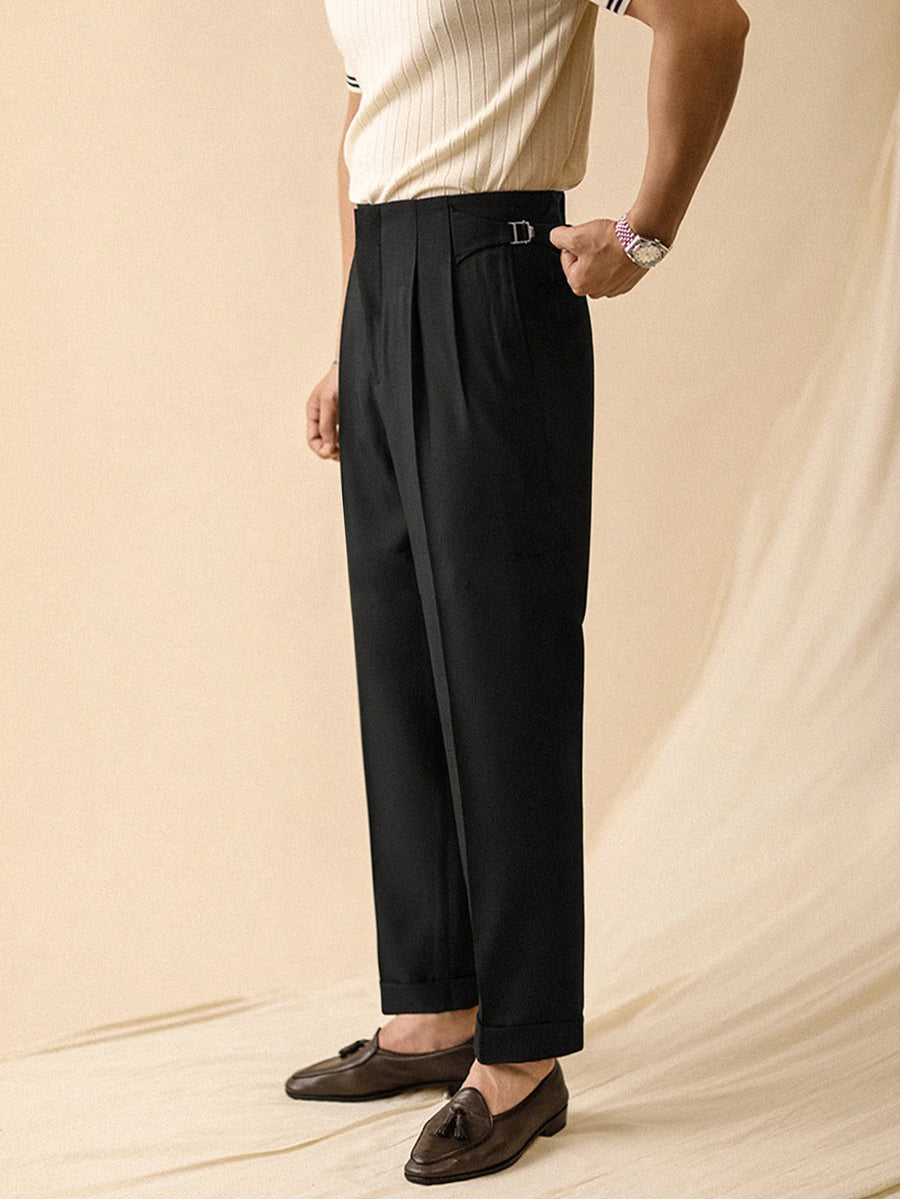 Pantalon met plooien en verstelbare gesp, elegante herenbroek