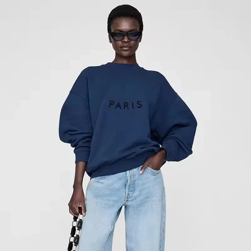 Grijs oversized damessweatshirt met ronde hals en logo-applicatie