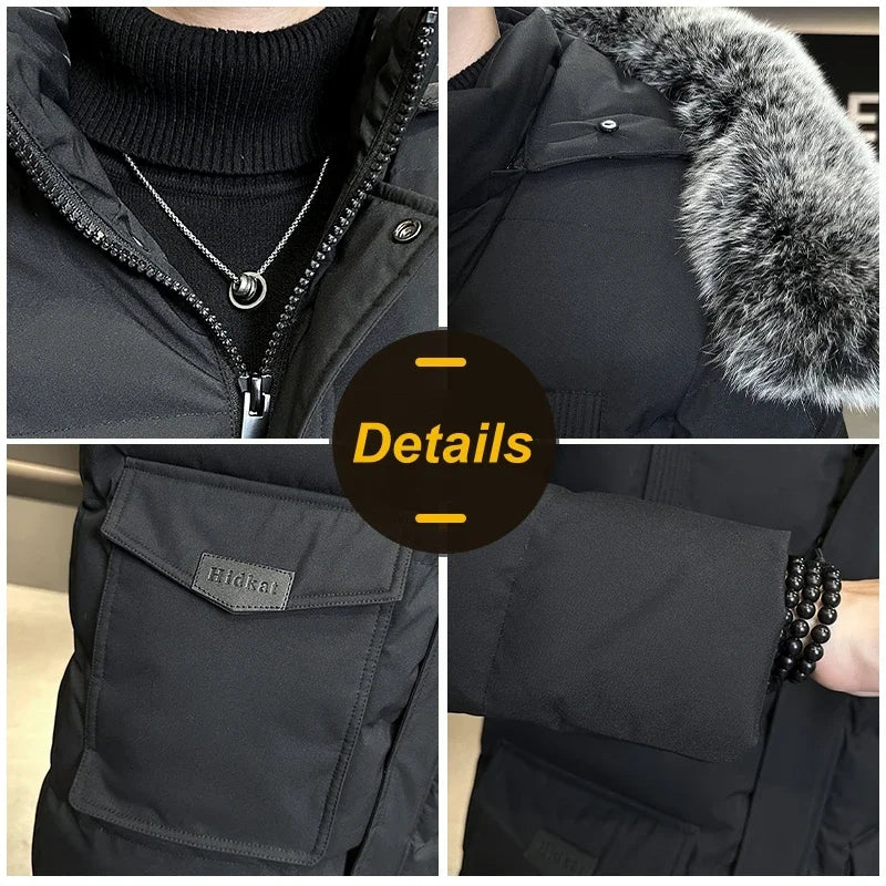 Herren Winterparka mit Kapuze und Fellimitatbesatz, gepolsterte Jacke für kalte Tage