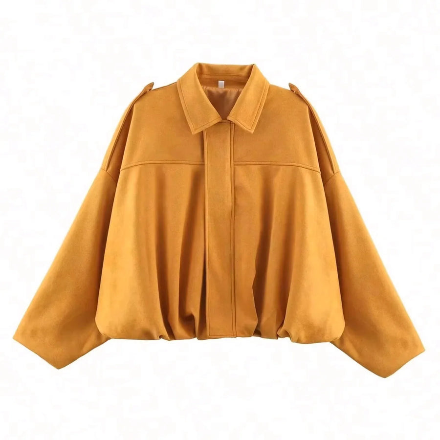 Damen Bomberjacke Crop Design mit Kentkragen und weiten Ärmeln in verschiedenen Farben