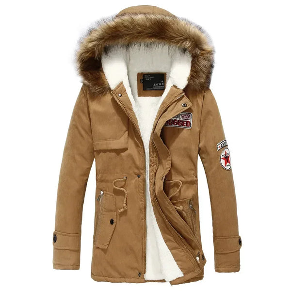 Herren Winterjacke mit Kapuze und Fellimitat-Futter - warm gefütterte Outdoor Jacke