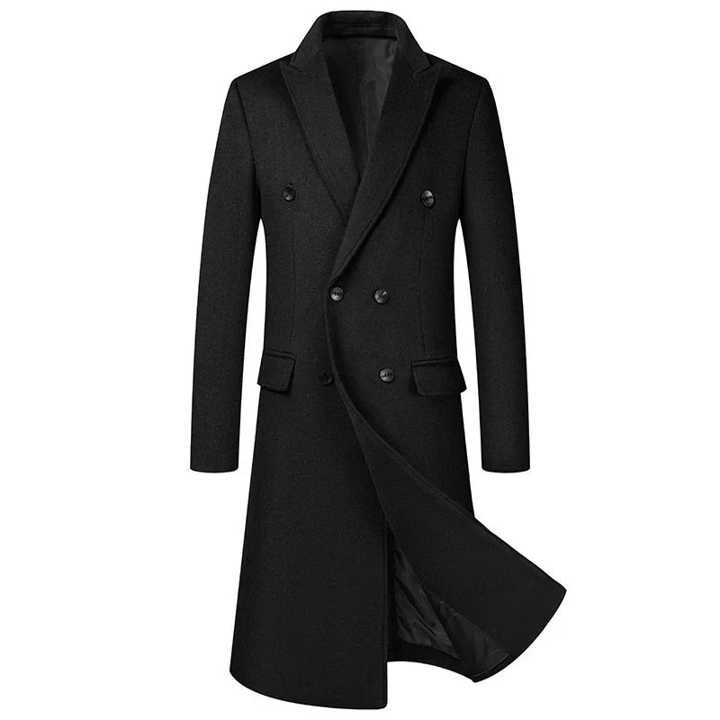 Herren Wintermantel Zweireiher Lang Mantel Business Elegant