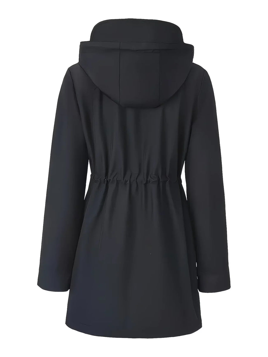 Damen Regenjacke Winddicht Atmungsaktiv mit Kariertem Futter Schwarz