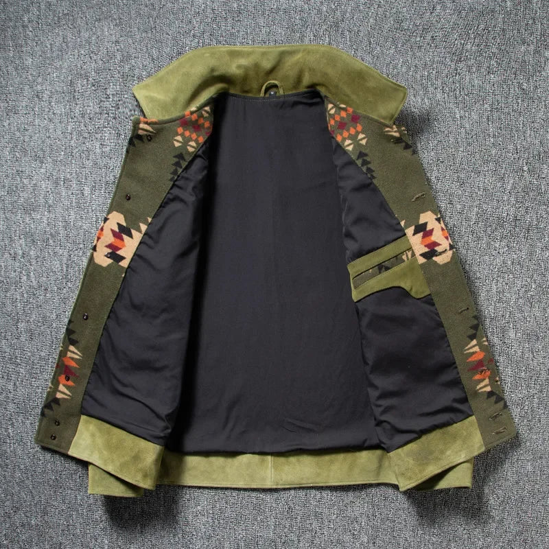 Herren Jacke mit gemusterter Vorderseite, Hemdkragen und Taschen