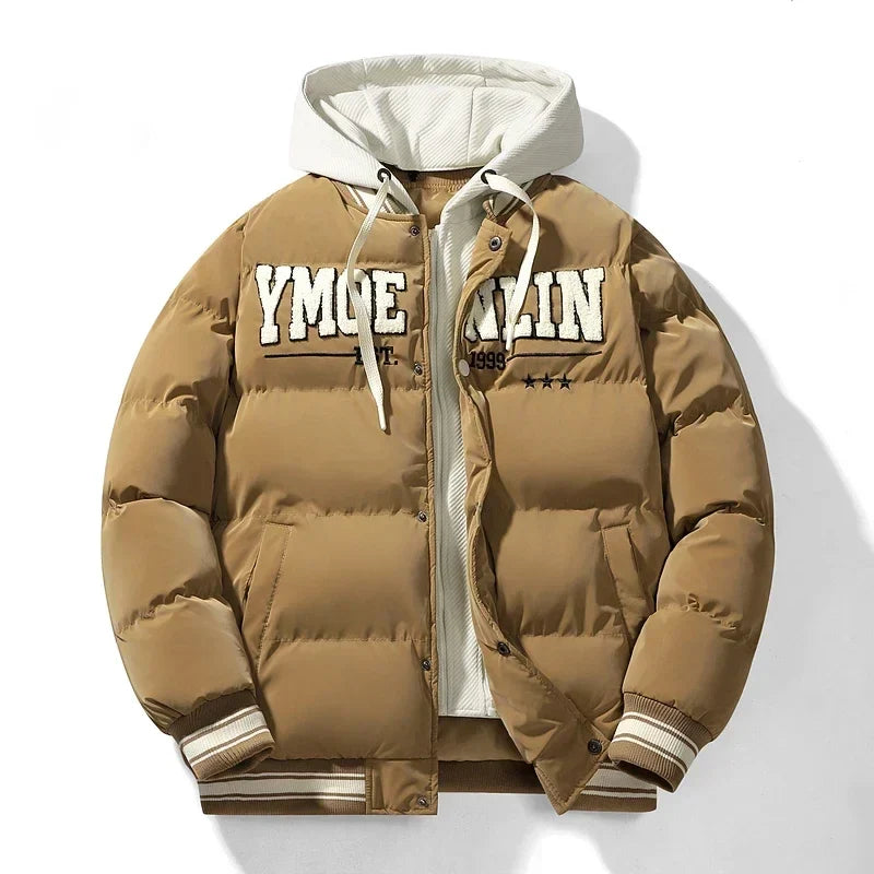 Unisex Winter Steppjacke mit Kapuzeneinsatz und Schriftzug