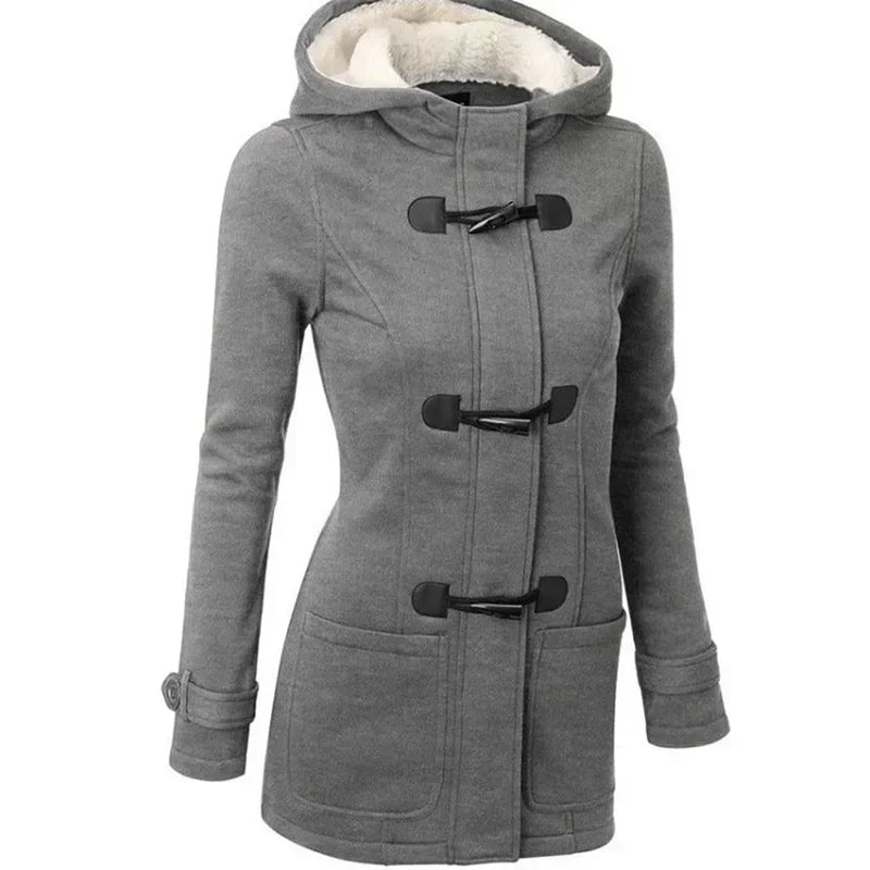 Damen Jacke mit Kapuze Knebelverschluss & Futter