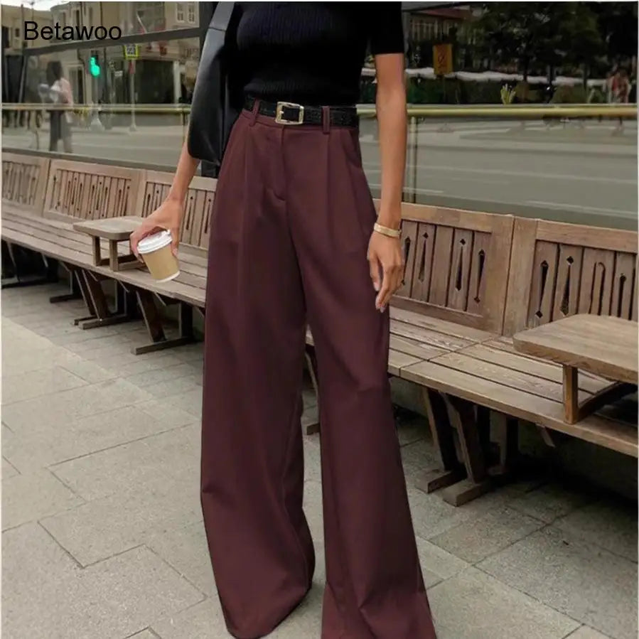 Damen Weite Hose mit Hoher Taille und Bundfalten