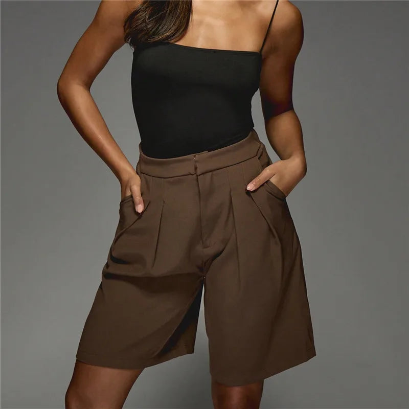 Bermudashorts voor dames met plooien en hoge taille