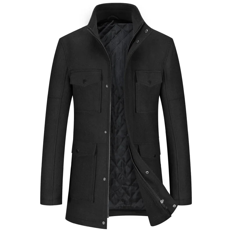 Herren Kurzmantel Jacke mit Stehkragen und aufgesetzten Taschen