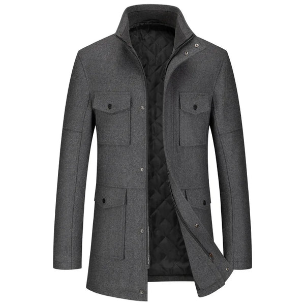 Herren Kurzmantel Jacke mit Stehkragen und aufgesetzten Taschen