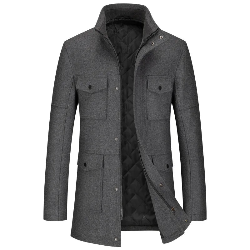 Herren Kurzmantel Jacke mit Stehkragen und aufgesetzten Taschen