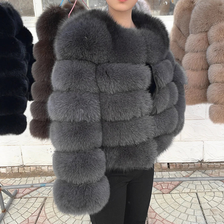 Damen Kurzjacke mit Kunstfell, Winterjacke mit gerippten Ärmeln, warmer Pelzmantel