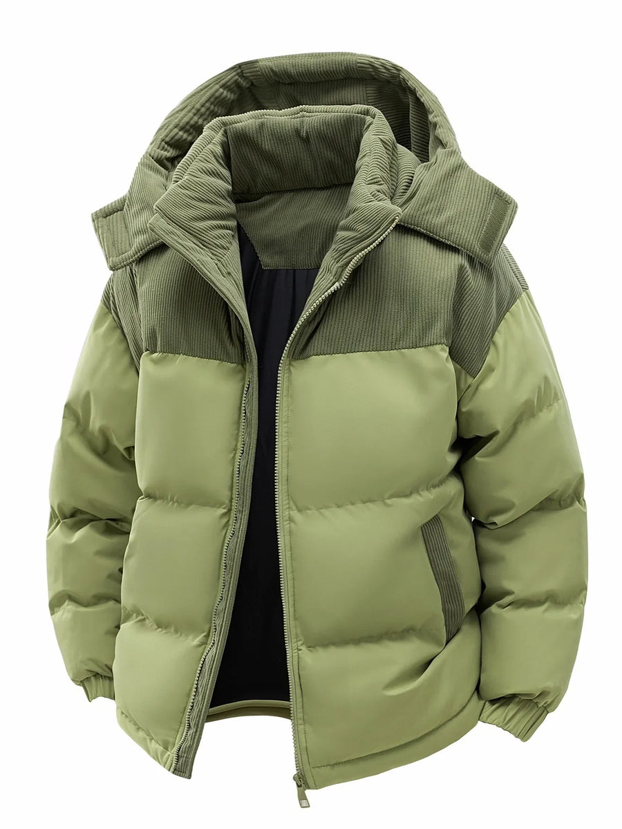 Winter Steppjacke mit Kapuze und Cord-Details für Herren, warm und winddicht