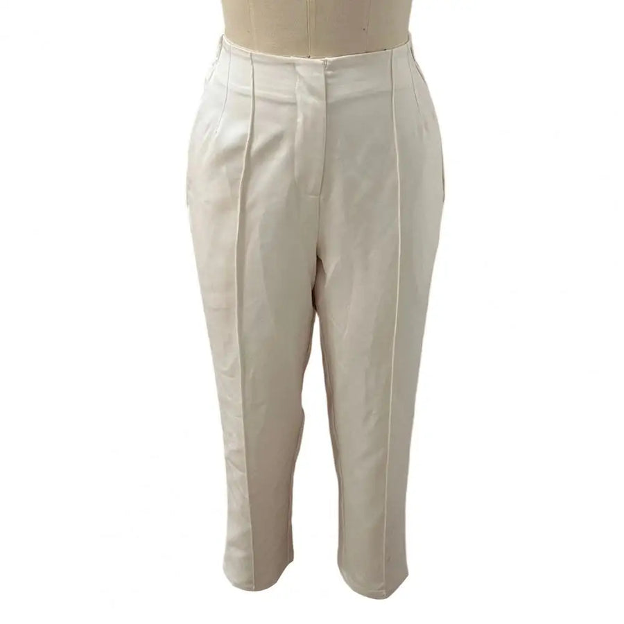 Damen Hose Hochtailliert Beige Schlanker Schnitt