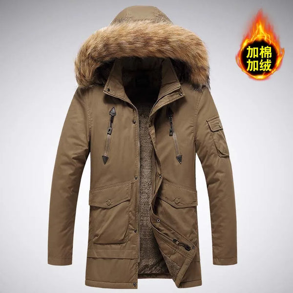 Herren Winterparka mit Kapuze und Fellimitatbesatz, warm gefüttert, langarm, Reißverschluss